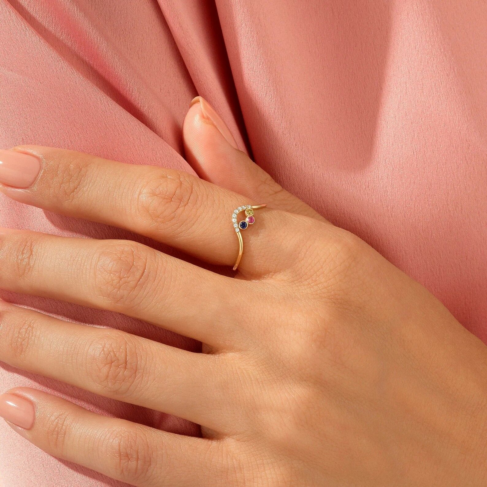 Personalized 3 Birthstones Ring Gift for Mother's Day