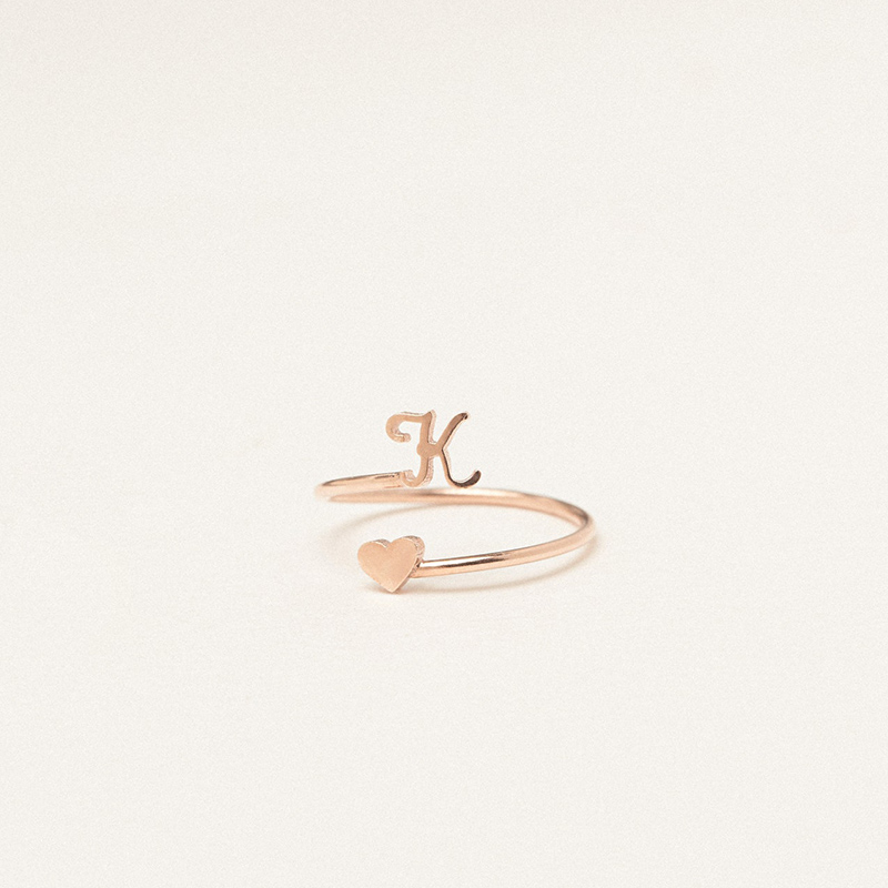 Personalized Ring with Customized Letters and Heart Exquisite Gift for Her