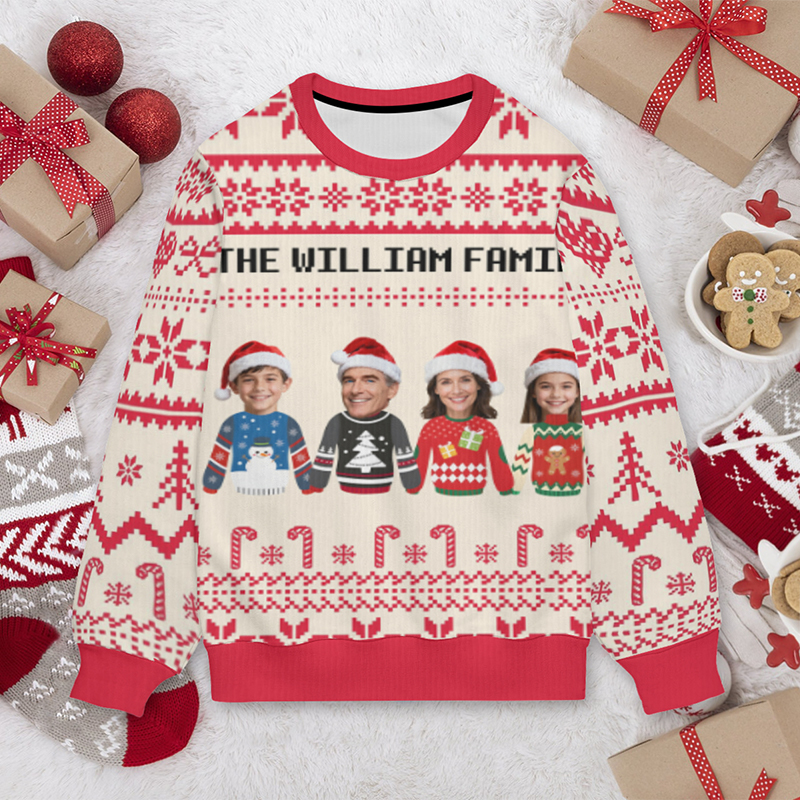 Gepersonaliseerde lelijke trui Unisex Aangepaste gezichtsfoto Kersttrui Creatief ontwerpcadeau voor het gezin