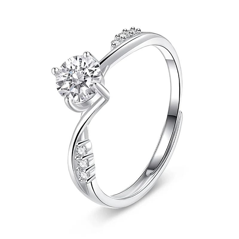 Jeulia Twist Round Cut Sterling Silver Adjustable Ring