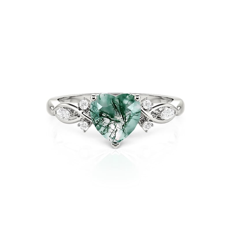 Jeulia Infinity Heart Moss Agate Engagement Ring