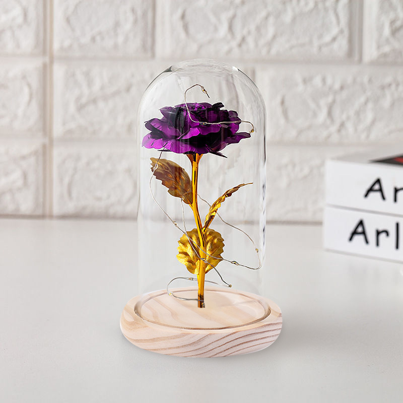 Galaxy Rose Glass Lampshade Eternal Flower Log Base Rose Flower Night Light Gift