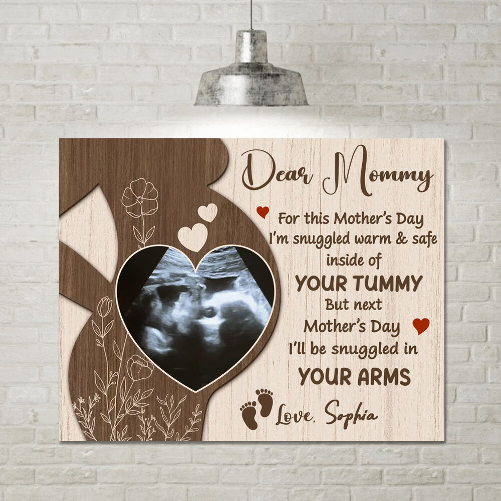 Personalized Picture Canvas Wall Art with Footprint Pattern Precious Gift for Dear Mommy