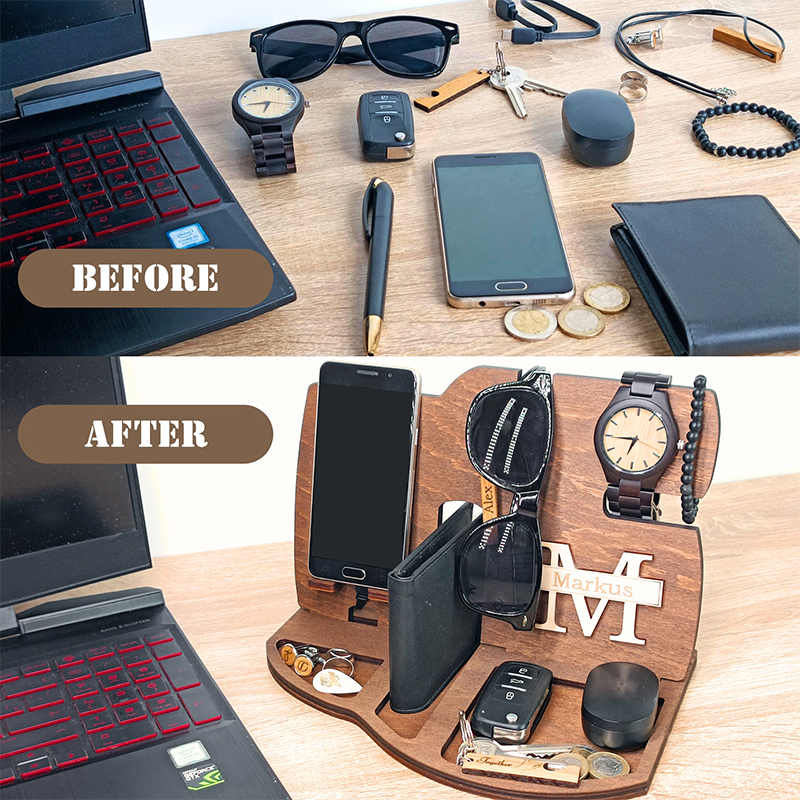Personalized Desk Organizer Phone Docking Station Accessories Perfect Gift for Him Couple and Dad
