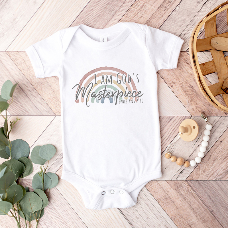 Onesie personalizzate per neonati God's Masterpiece Bible Verse Rainbow Faith Design Regalo perfetto per la festa del bebè