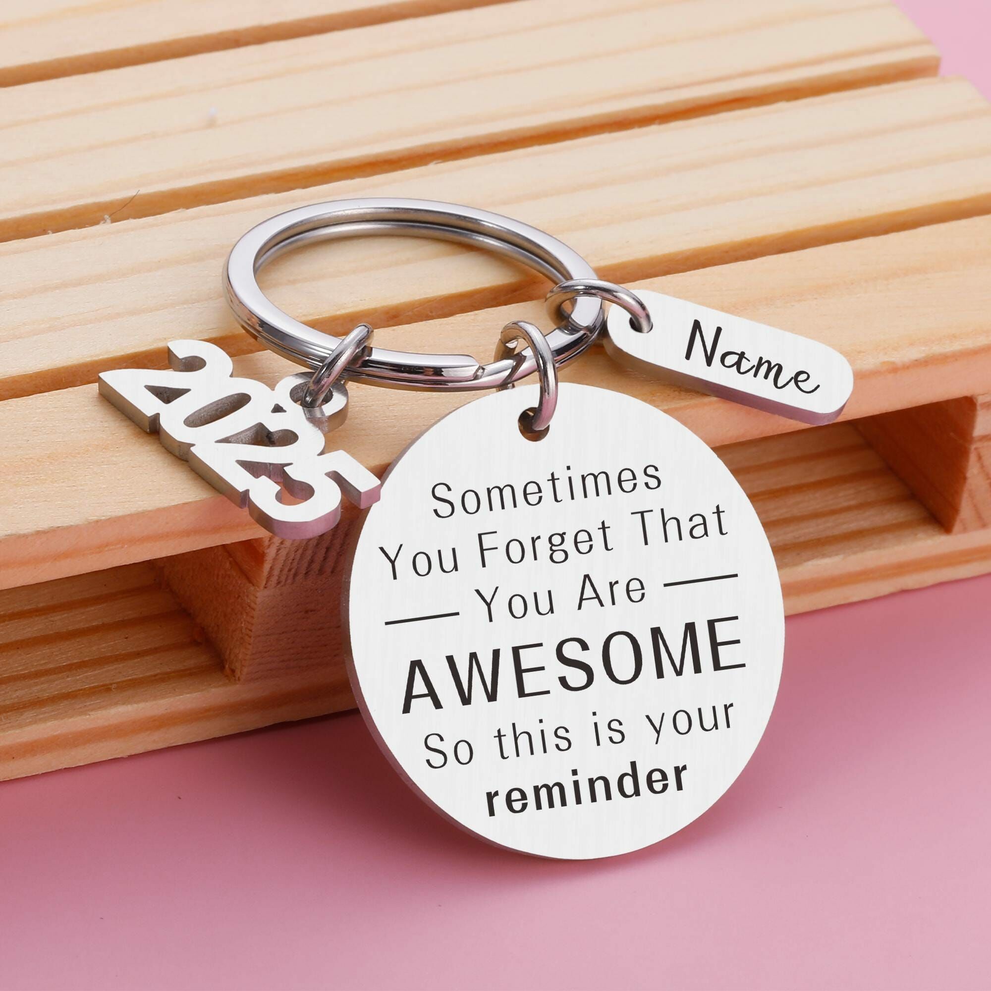 Personalized Round Keychain Custom Made with Name and Year Graduation Gift for Classmates