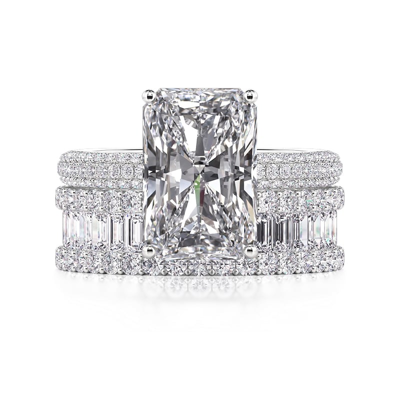 Jeulia Luxury Radiant Cut Wedding Ring Set Sterling Silver