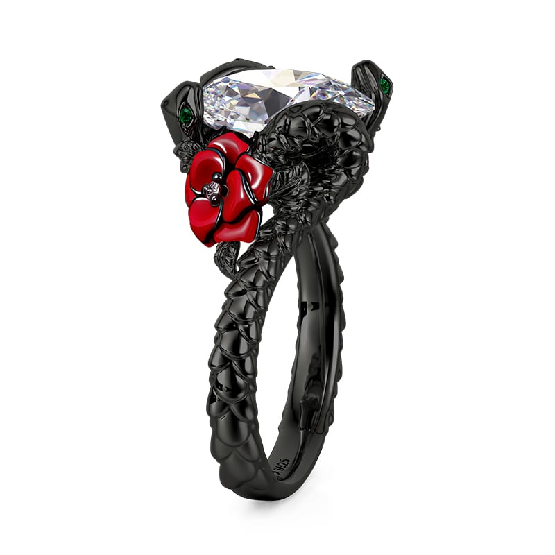 Jeulia Gothic Rose Black Thorn Snake Ring Sterling Silver
