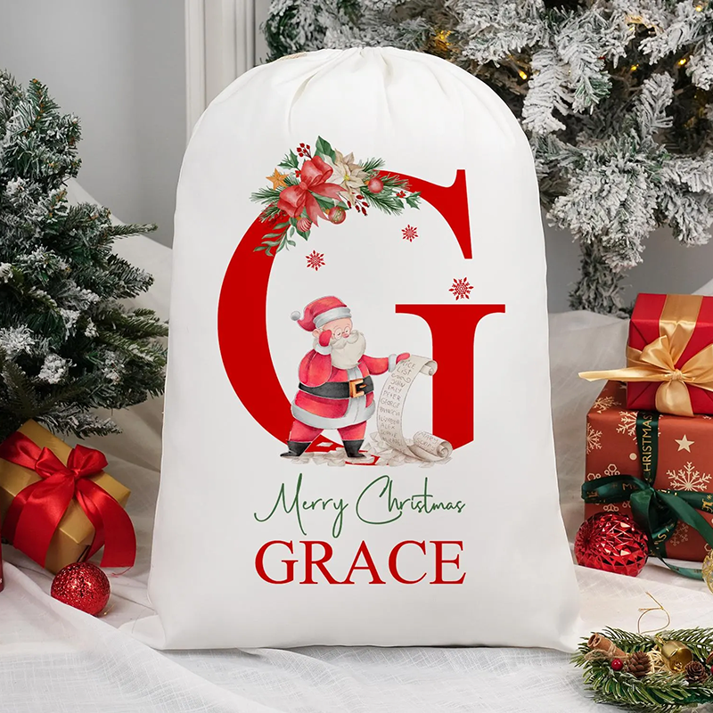 Personalised Name Christmas Gift Bag with Custom Letter Practical Present for Family