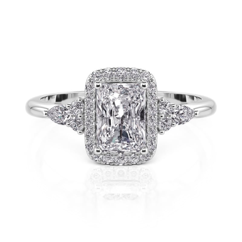 Jeulia Three Stone Radiant Cut Halo Engagement Ring