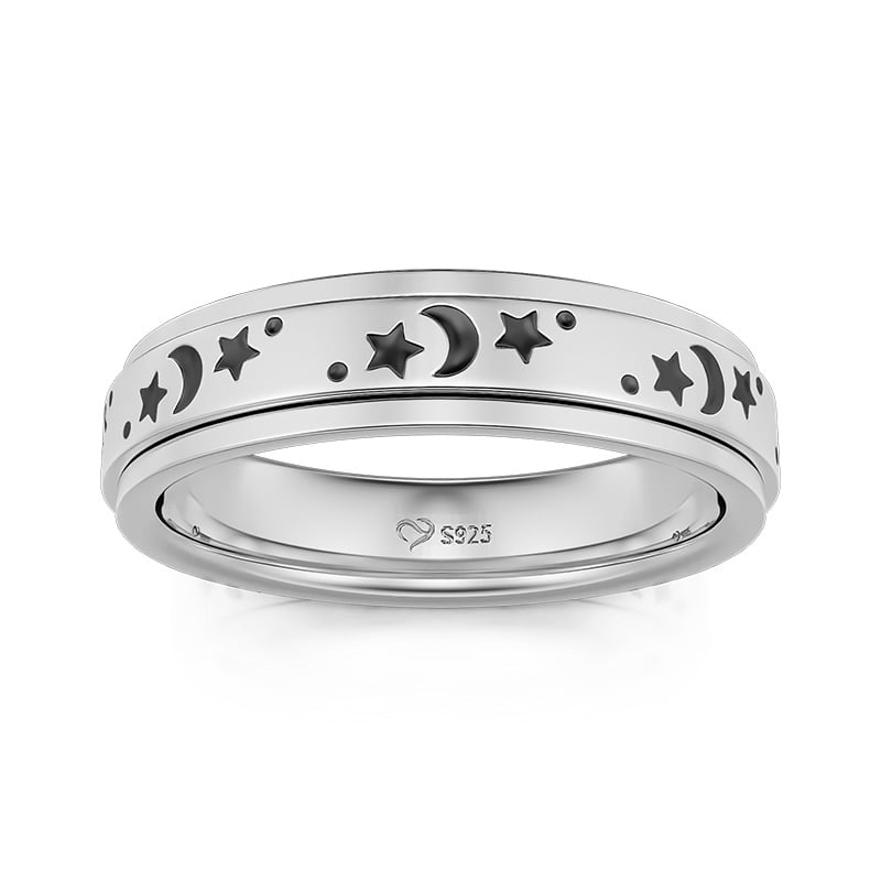 Jeulia Stars and Moon Rotatable Sterling Silver Women's Band