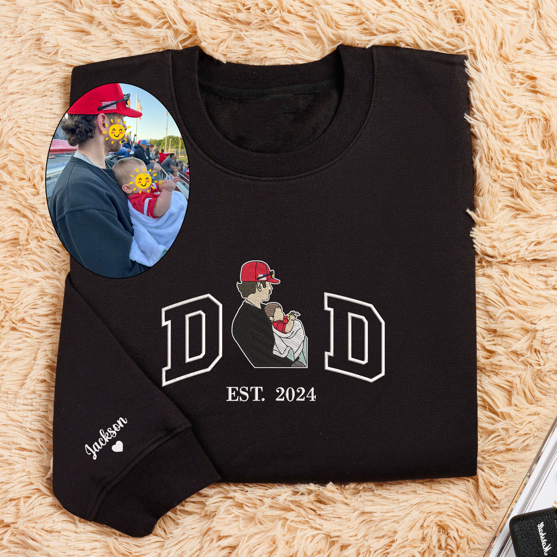 Personalized Sweatshirt Embroidered Dad with Custom Photo Design Unique Gift for Father's Day