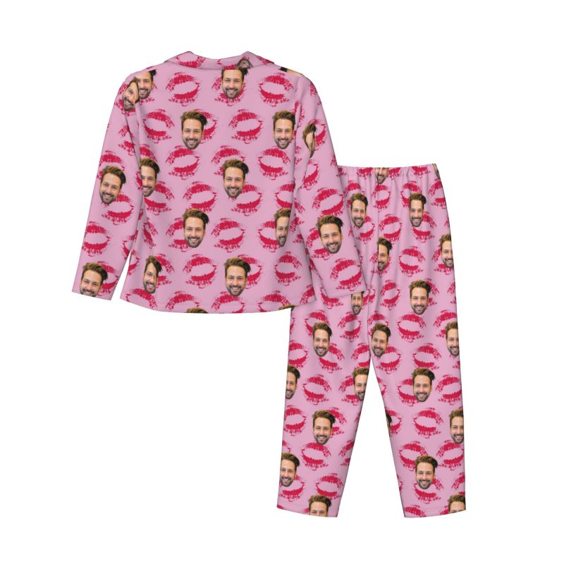 Pijama personalizado con foto de pareja personalizada y diseño de patrón de beso apasionado, regalo perfecto para amantes
