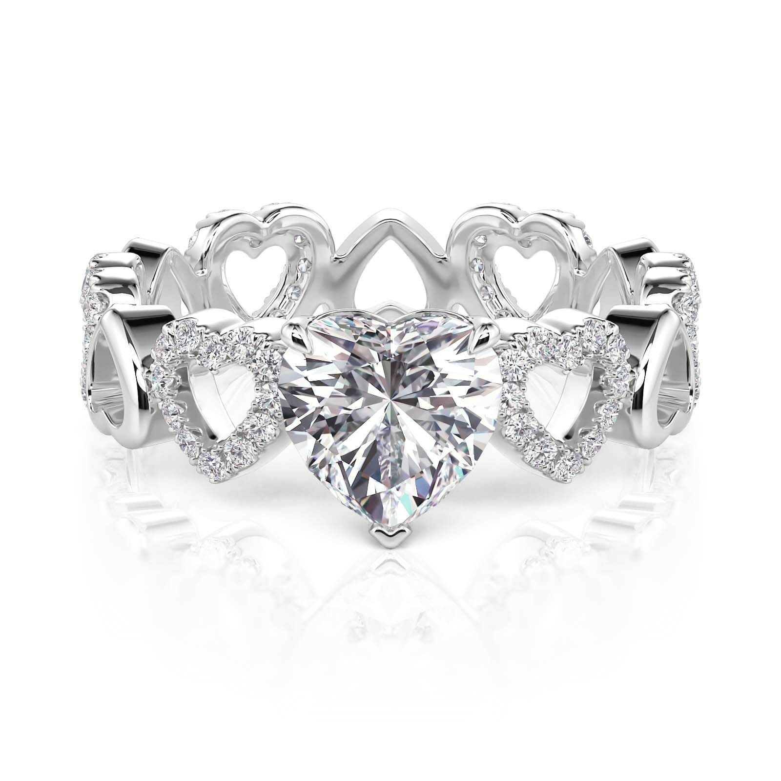 Jeulia Fine Hollow Design Heart Solitaire Eternity Band Sterling Silver
