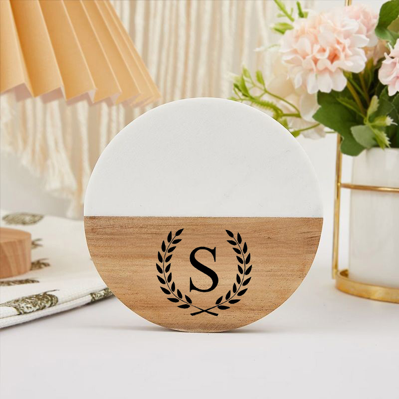 Personalized Round Coaster with Custom Letter Elegant Marble Splicing Design Unique Present