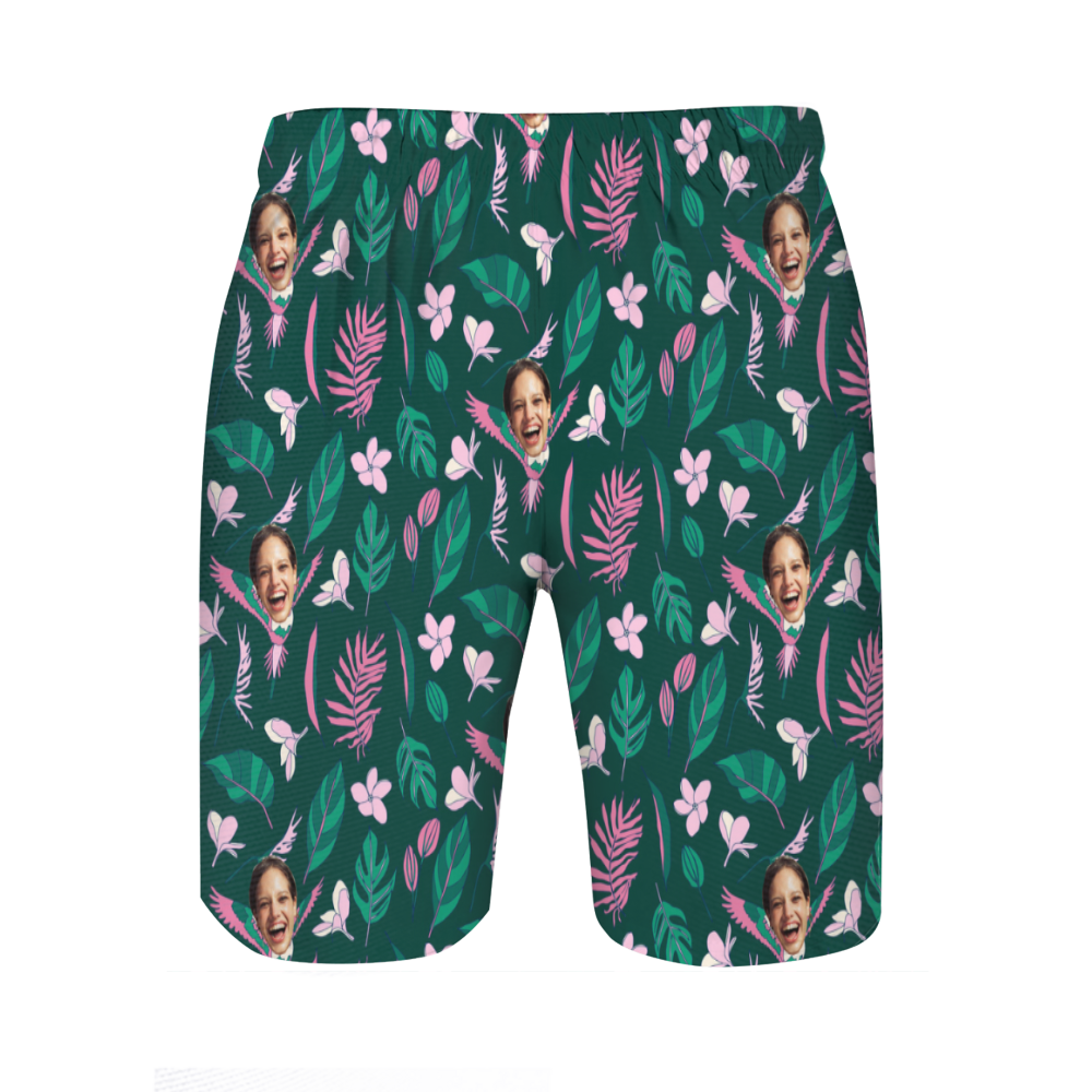 メンズ ビーチ ハーフパンツ 顔 写真 イラスト 似顔絵 オーダー ポリエステル