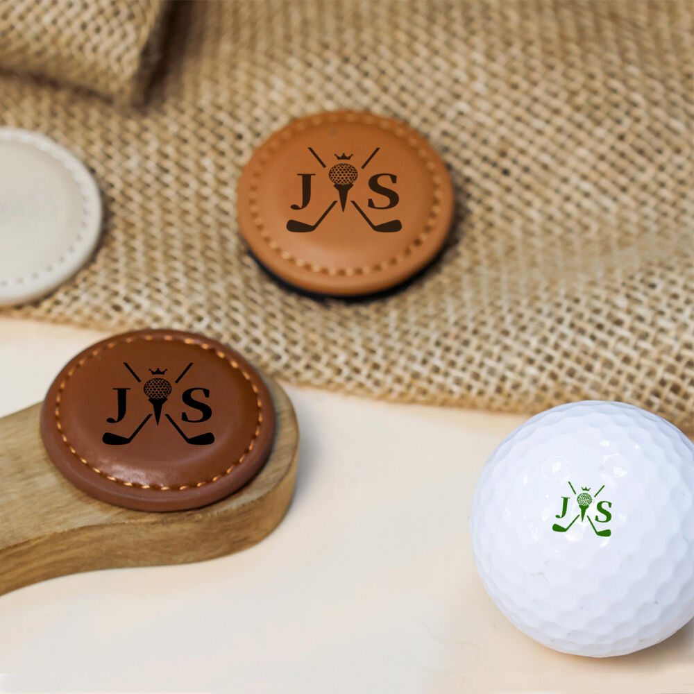 アルファベット 2つ レザー アクセサリー 小物 ゴルフマーカー