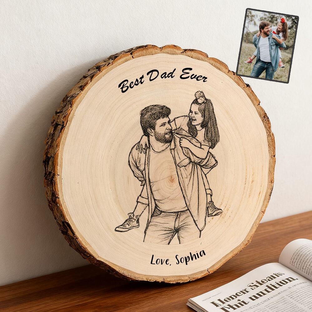Personalized Tree Stump Photo Frame Vintage Comic Strip Engraving Photo Father's Day for Dad