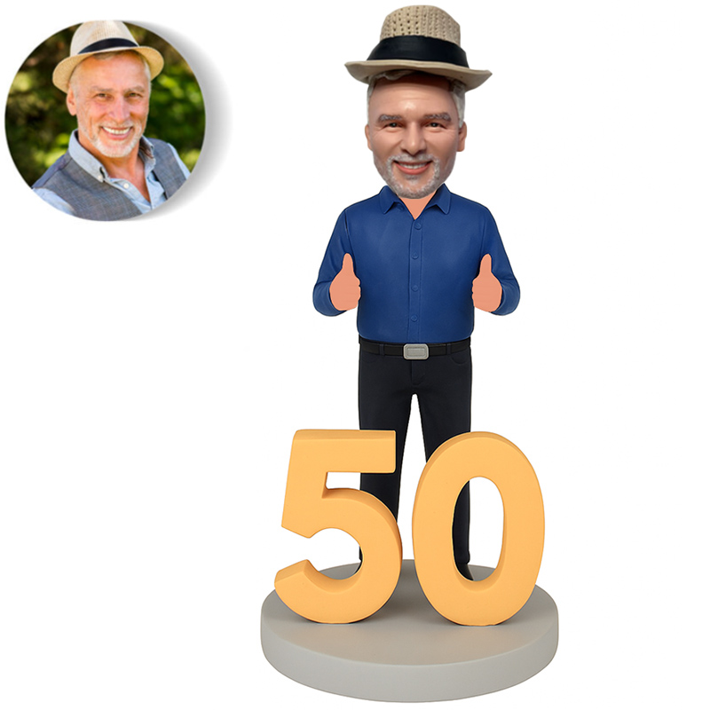 カスタマイズ 顔 似顔絵 ボブルヘッド 首ふり 人形 フィギュア そっくり 50歳 誕生日ギフト