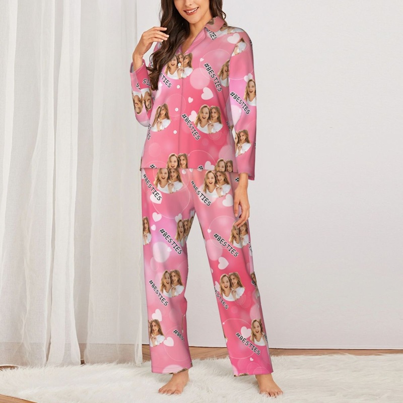 Pijama personalizado con foto de mejores amigas, diseño de corazón rosa de ensueño, regalo atractivo para amigas.