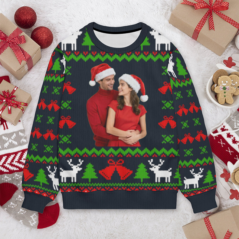 Gepersonaliseerde lelijke trui Unisex Aangepaste foto Festivalpatroonontwerp Perfect kerstcadeau voor geliefde