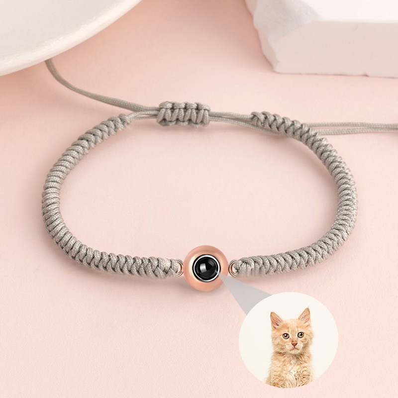 サークル 投影 写真 写真入れ 組紐 ブレスレット チタンスチール