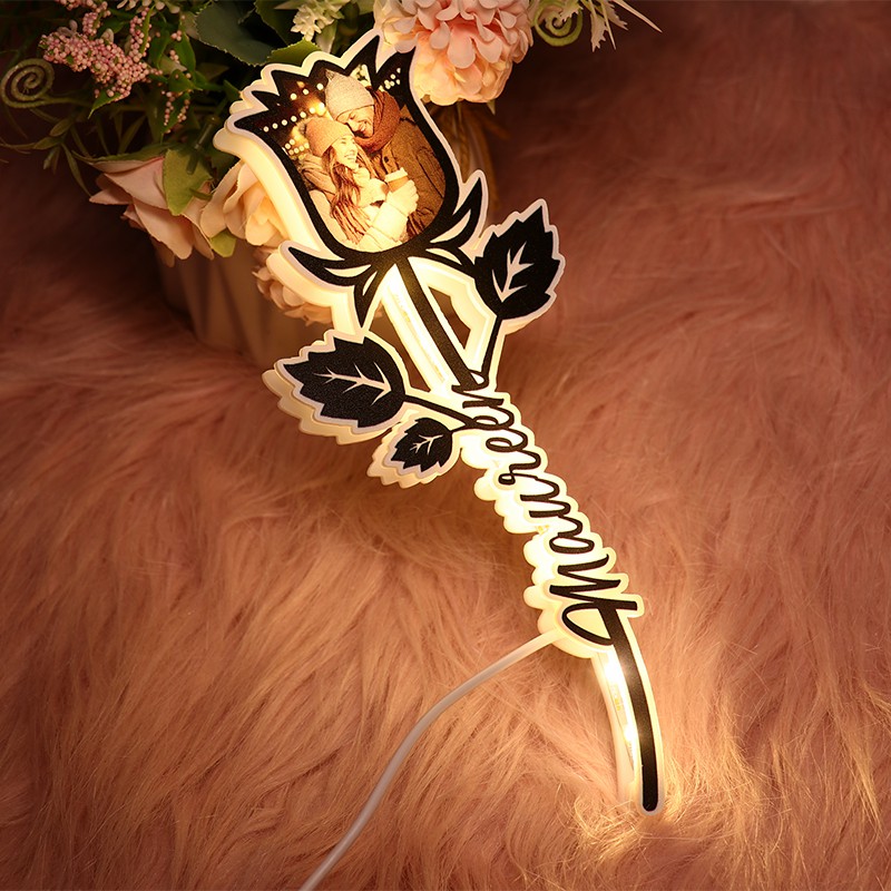 Personalized Picture Night Light with Rose Shaped Romantic Gift for Valentine's Day