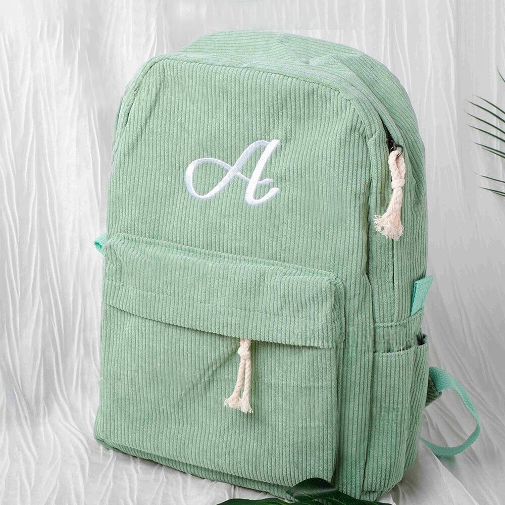 Personalized Backpack Embroidered Letter Corduroy Book Bag for Students
