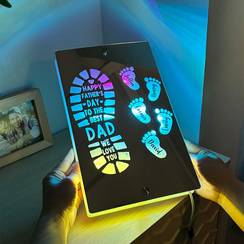 カスタムイズ 足跡 フットプリント 名入れ ミラー 発光 ライト 壁掛け 屋内装飾 12色変化 リモコン付き 壁フック付き 父の日