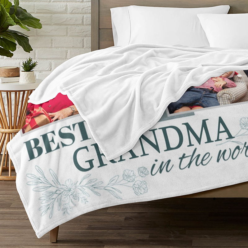 Personalized Photo Blanket with Leaves Pattern Simple Gift for Family