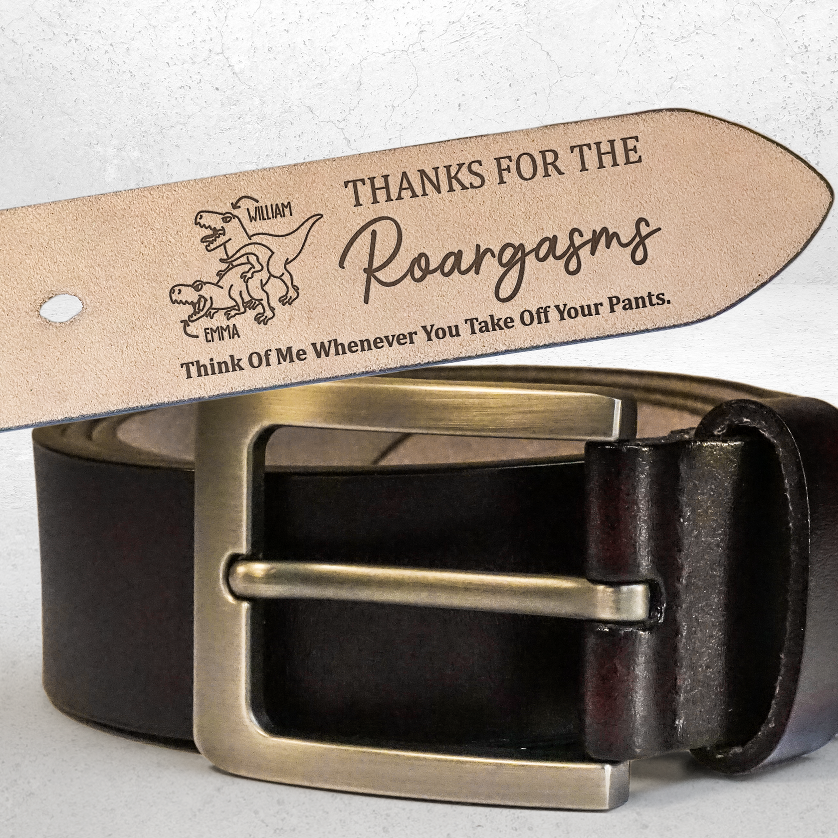 Personalized Belt with Funny Dinosaur Couple Pattern Valentine's Day Gift for Husband