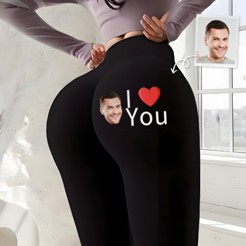 Leggings personalizzati Ti amo con foto personalizzata Cuore Design Regalo attraente per i suoi amanti