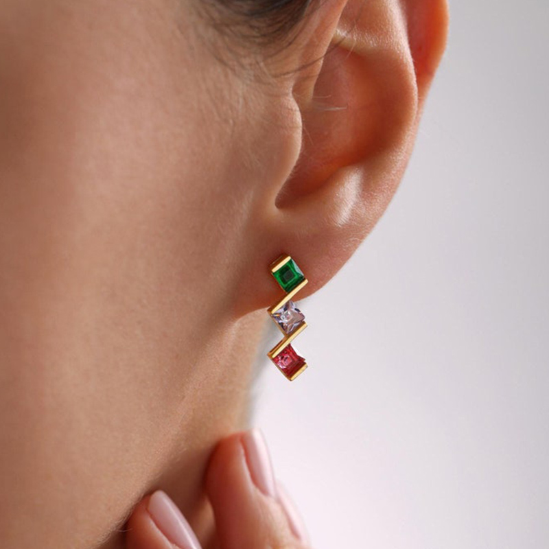 Personalized Square Birthstone Earrings Gift for Mom