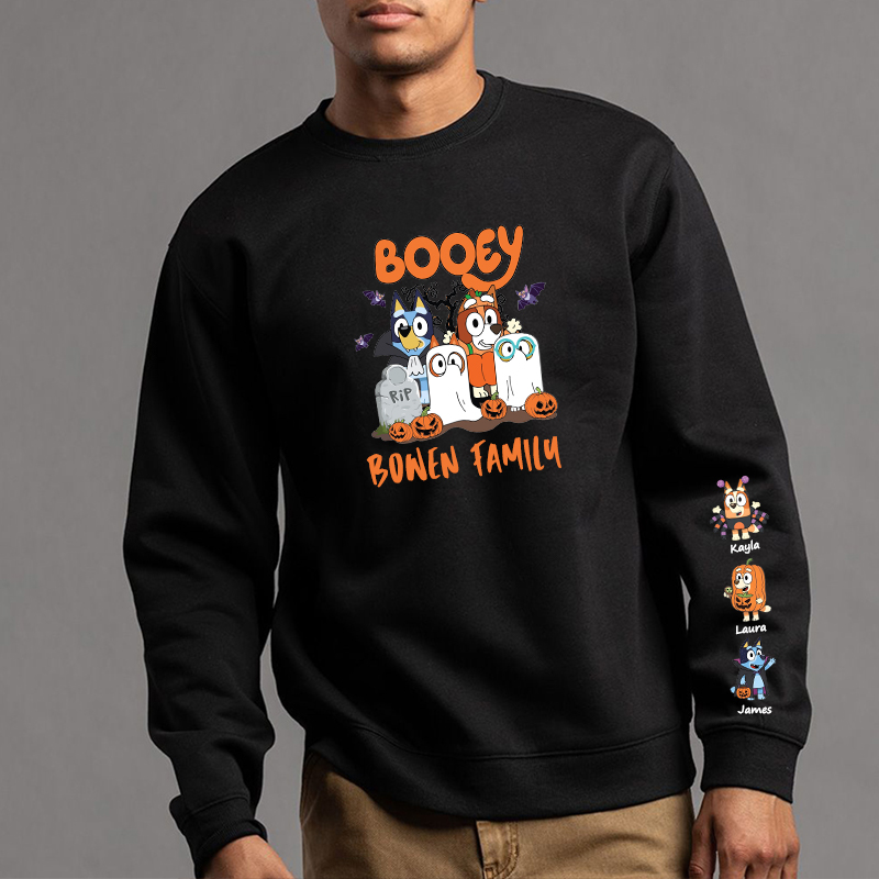 Felpa personalizzata Booey con motivo cartone animato Bluey regalo di Halloween per la famiglia