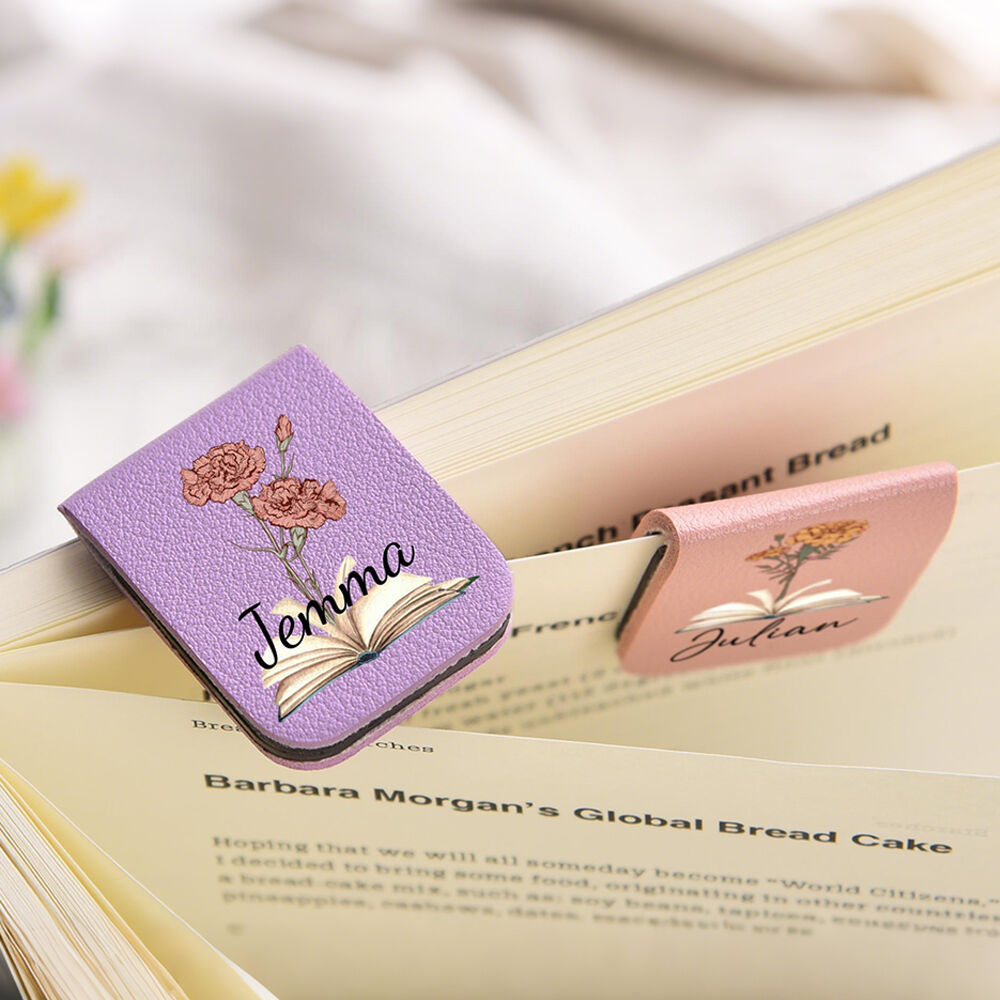 Custom Leather Magnetic Bookmark Book Accessories Birthday Flower Print Gifts for Readers