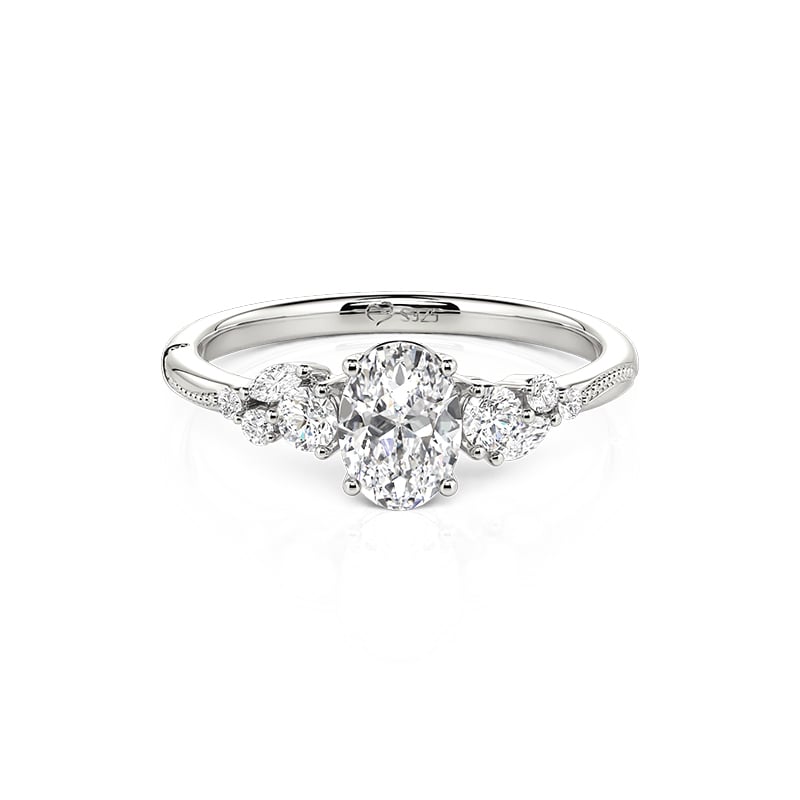 Jeulia Vintage Beaded Cluster Oval Cut Engagement Ring