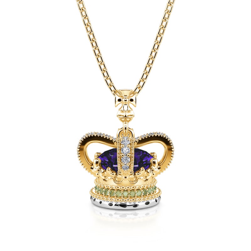 Collana Croce E Corona Argento 925 Con Pietra Portafortuna Placcato Oro 14K | Gioiello Religioso Regalo Donna