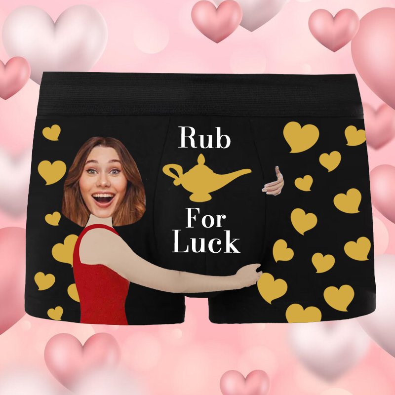 Boxer da uomo con foto personalizzata, regalo divertente per il fidanzato "Rub for Luck"
