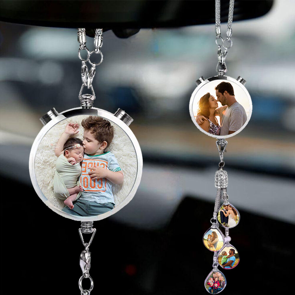 Customized Car Perfume Box Pendant with Photo Car Accessories Rear View Mirror Charm for Her