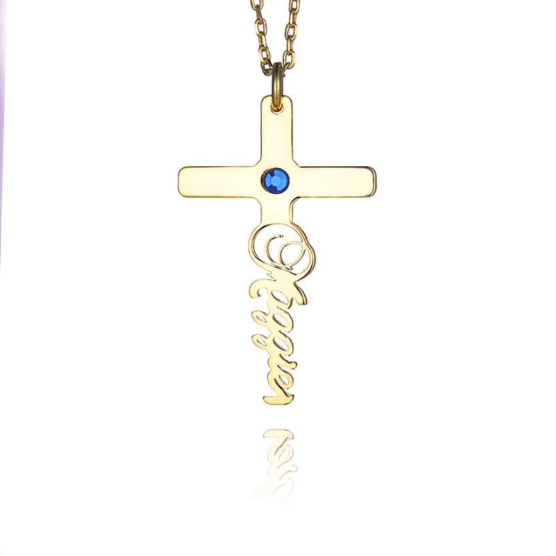 クロス 十字架 ネーム 誕生石 ネックレス