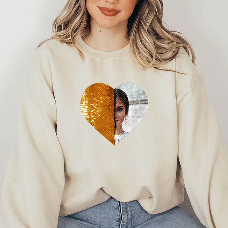 Personalized Sweatshirt Heart Shaped Sequin with Custom Photo Design Creative Gift for Couples