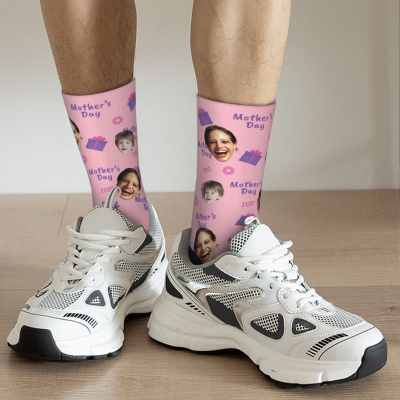 Calcetines faciales personalizados con foto de cajas para madre