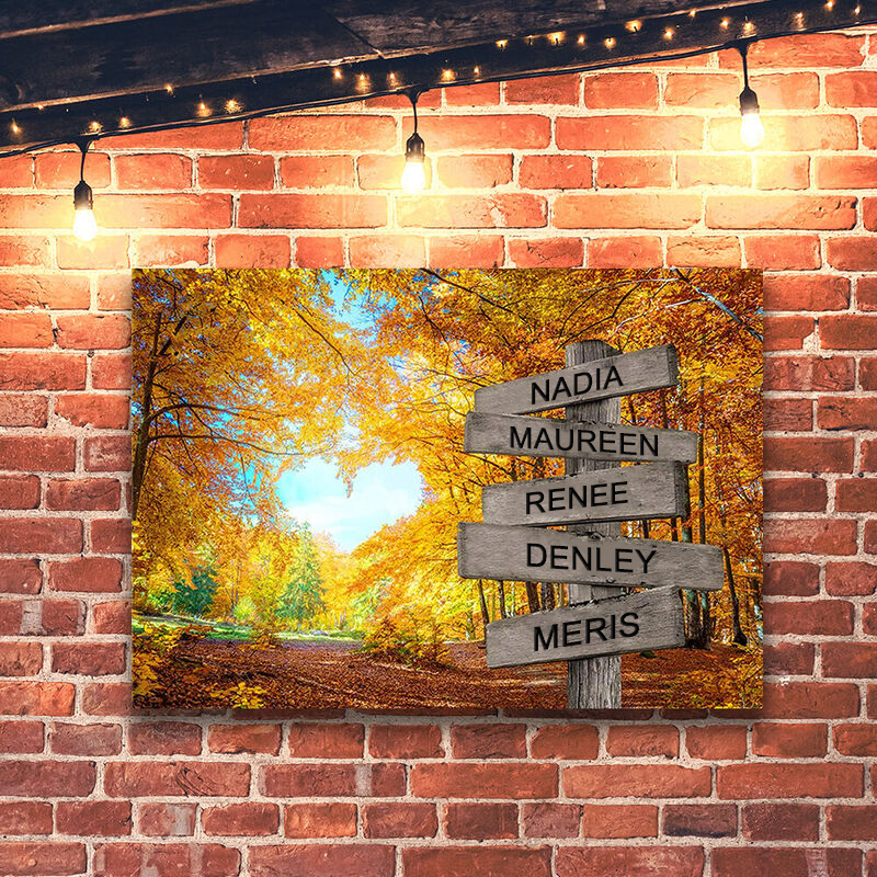 Personalized Name Canvas Wall Art with Autumn Tree Pattern Best Gift for Family