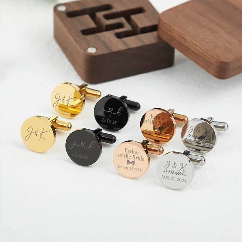 Personalized Custom Cufflink Capital Letter Circular Button Design Stylish Gift for Him