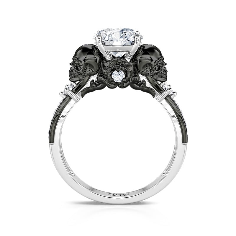 Jeulia Black Skull Rose Wedding Ring Sterling Silver