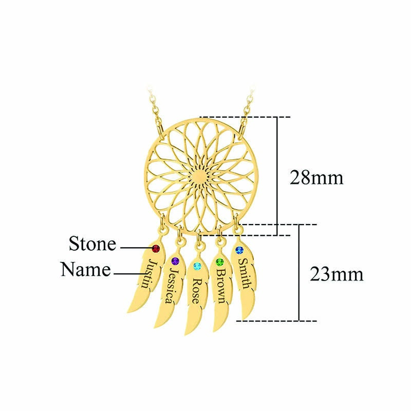 Personalized Dream Catcher Necklace Customized Name Gift for Family