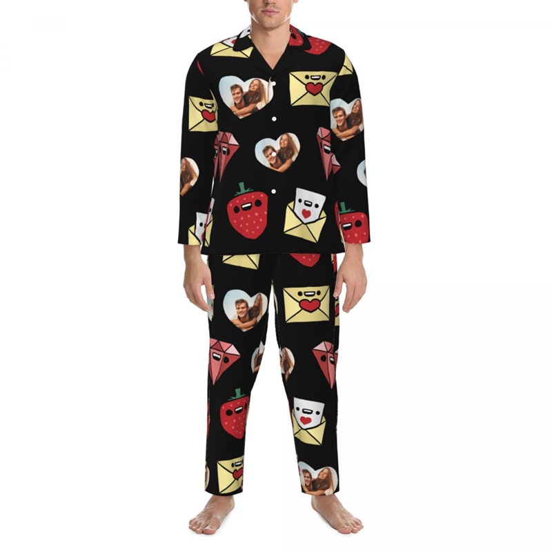 Personalized Pajamas Custom Heart Photo Letter Strawberry Diamond Design Cute Gift for Loved One