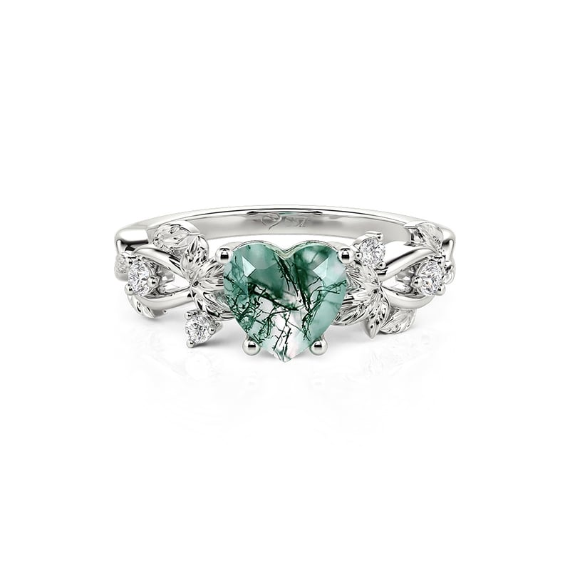 Jeulia Infinity Twisted Leaf Vine Heart Moss Agate Engagement Ring