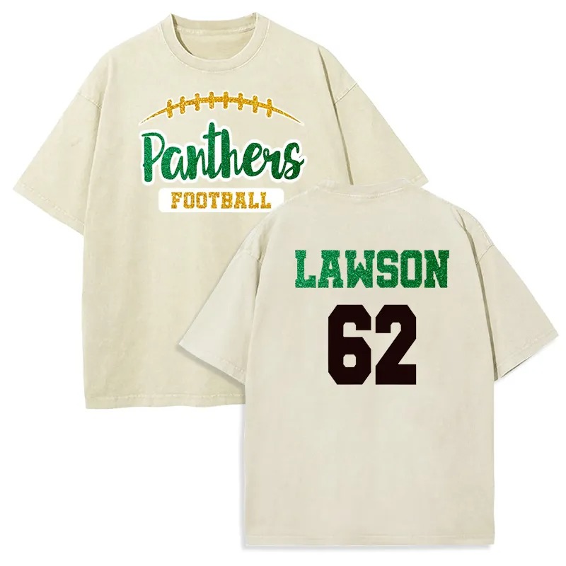 Personalized Washed T-shirt Custom Glitter Football Team Mascot Design Creative Gift for Sports Lover