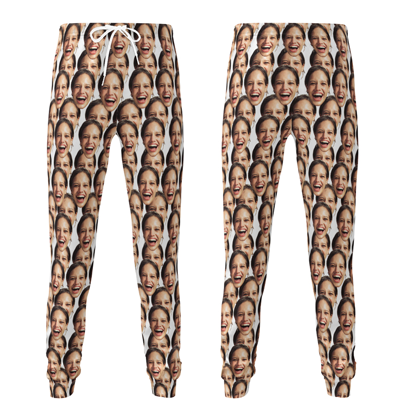 Pantalón deportivo unisex personalizado con foto de cara impresa a todo color. Regalo divertido para la familia.